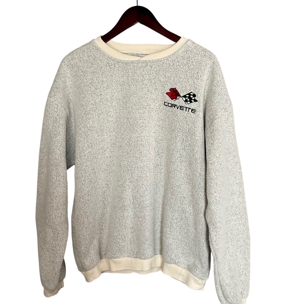 Vintage 90s Munsingwear Corvette Sweater Mens L Embroidered Crossed Flags Knit